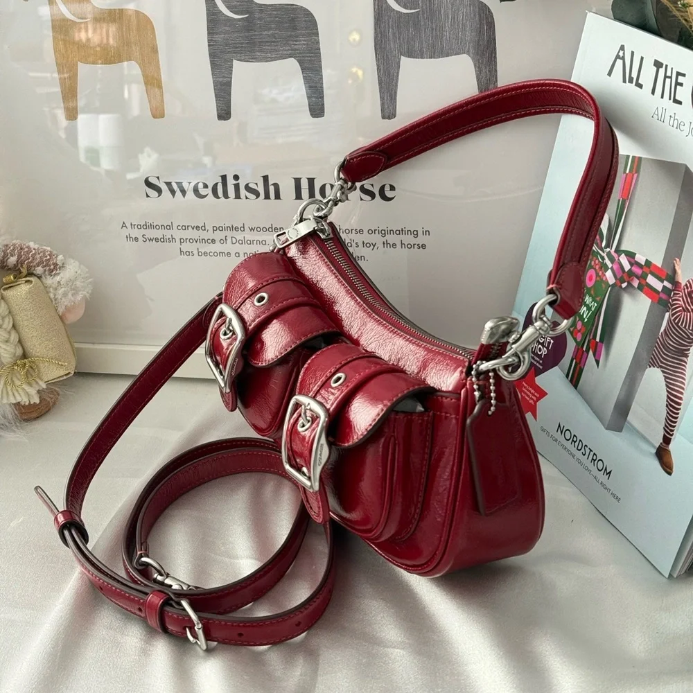Coach Ashton Bag Crossbody In Leather/Silver/Dark Cardinal Red CBJ01